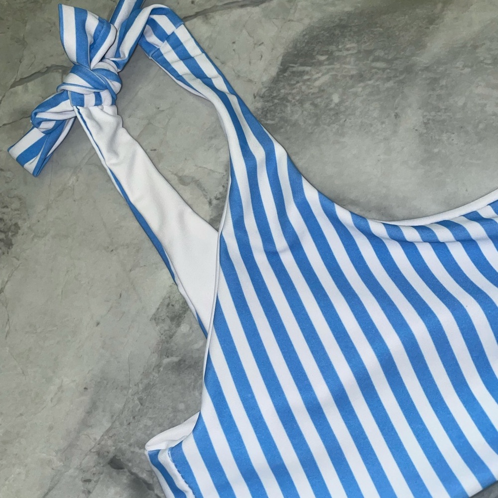 Blue and white striped one shoulder bikini - Picture 2 of 3